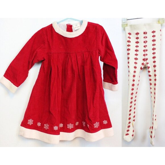 Hanna Andersson Girl's Red Dress Set sz 3T Leggings Winter Snowflake Holiday 90 - Picture 1 of 15